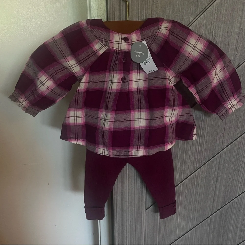 NWT Baby Gap Baby Flannel Two-Piece Outfit Set Huckleberry Purple Size 3-6 Mnths